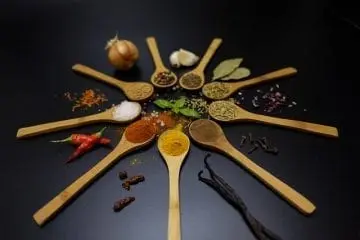 spices displayed on a table