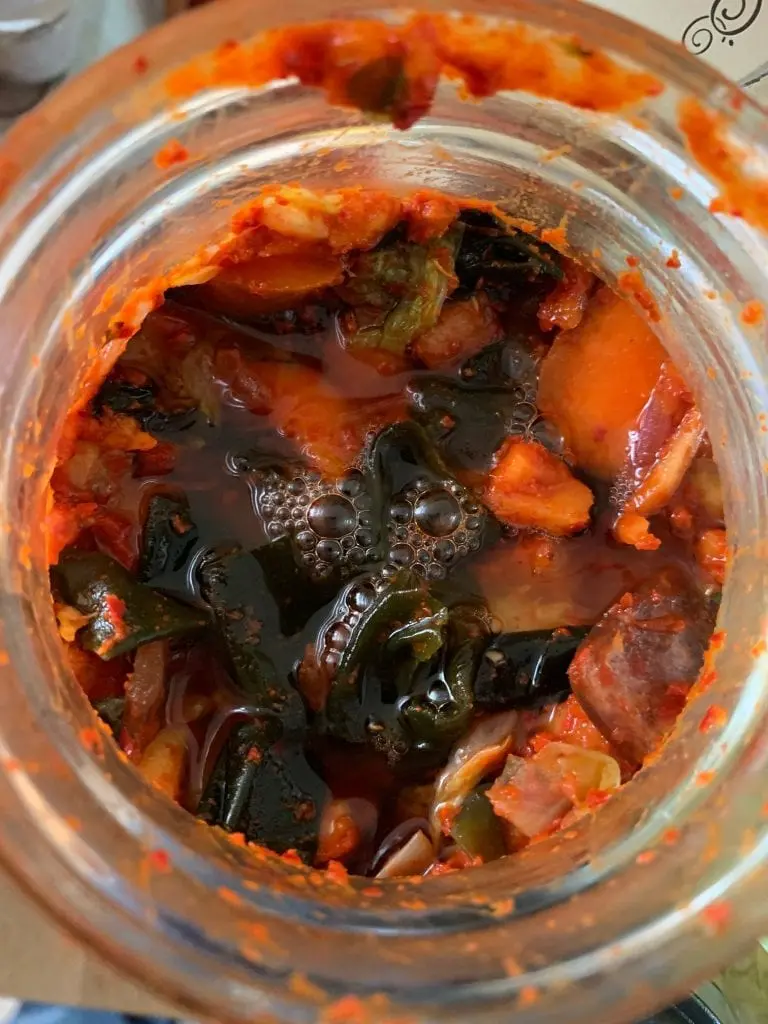 kimchi in glass jar